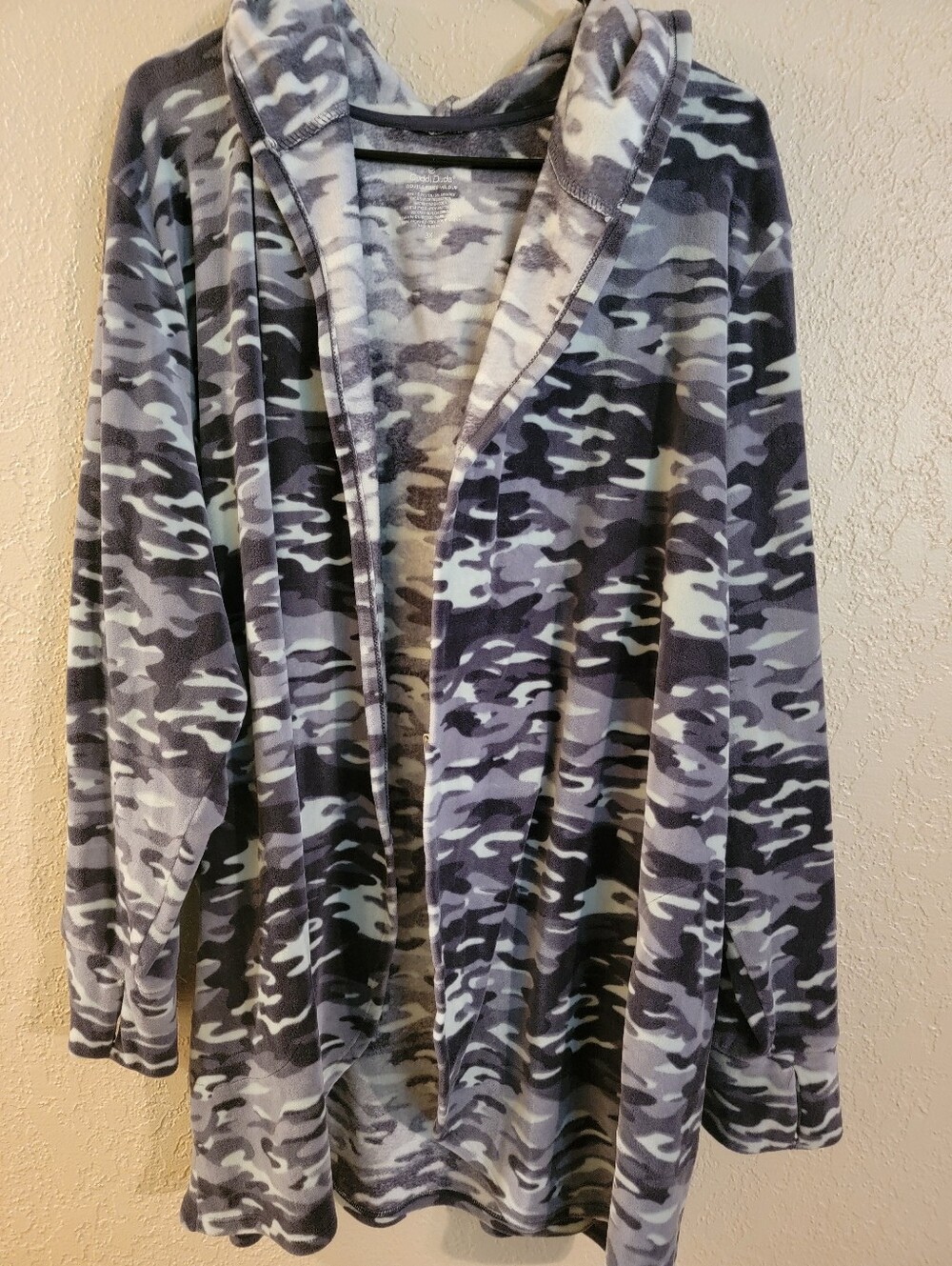 Women's Gray Camo Double Plush Velour Hooded Shacket